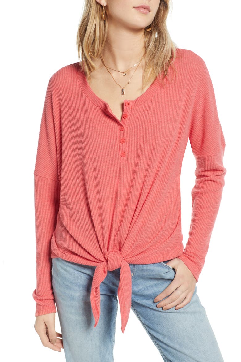 Tie Front Henley, Main, color, RED CHINOISE