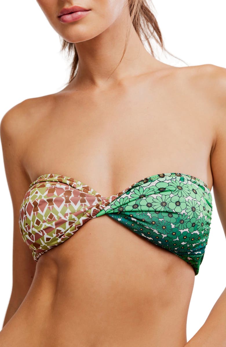 free-est by Free People Donna Reversible Bandeau Bikini Top, Main, color, Sunset Daisy/ Green A