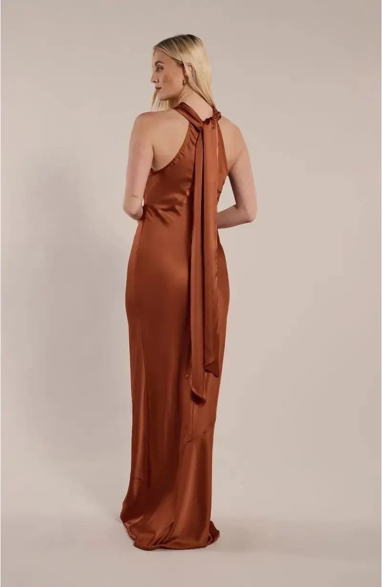 Rewritten Roma Halter Neck Dress, Alternate, color, Cinnamon