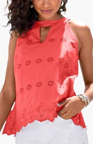 LASCANA Women's Sleeveless Eyelet Lace Blouse