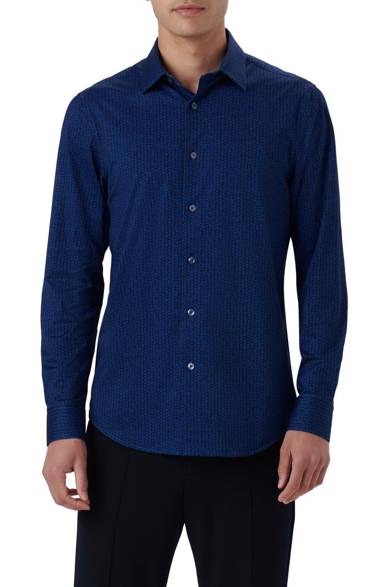 Bugatchi James OoohCotton<sup>®</sup> Floral Button-Up Shirt, Main, color, French Blue