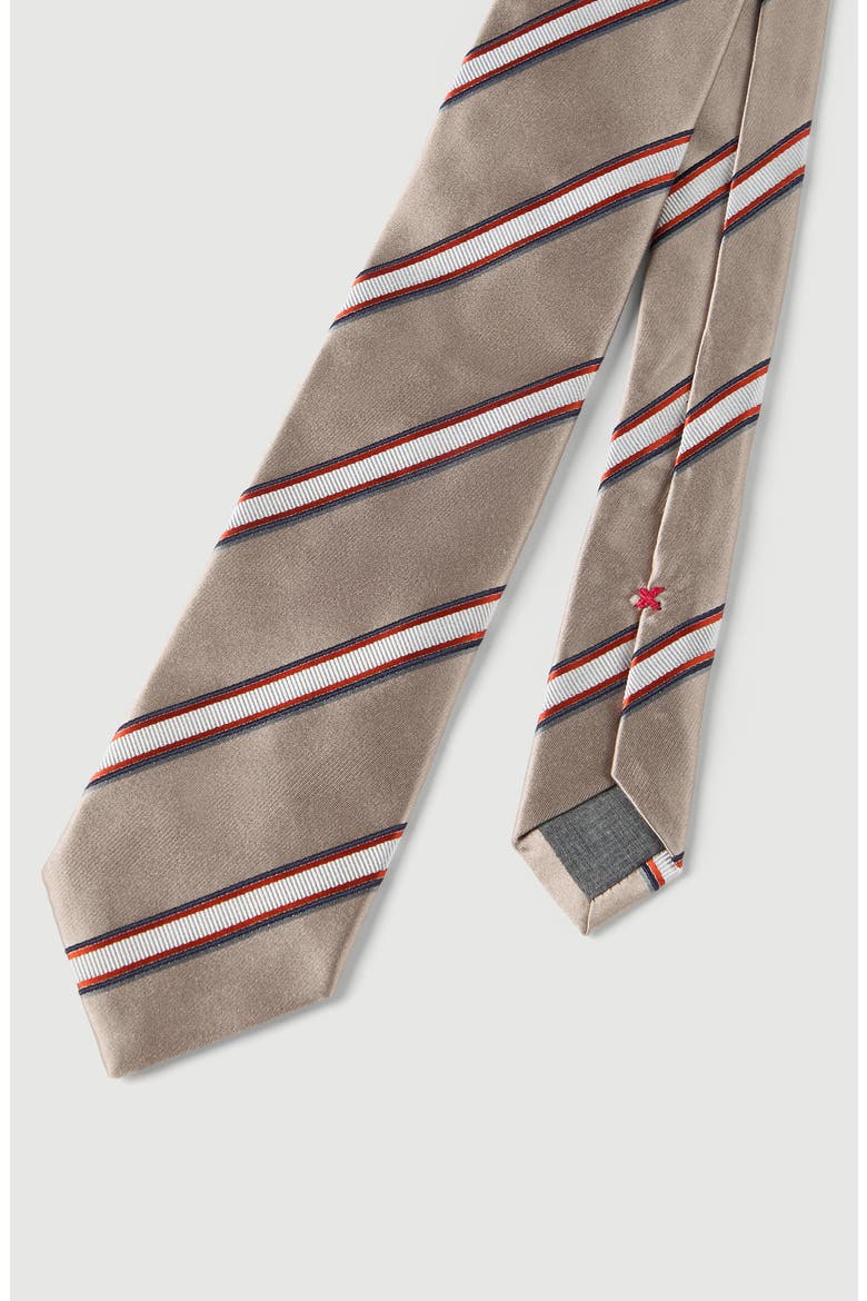 Regimental stripe silk and cotton tie, Alternate, color, Earth