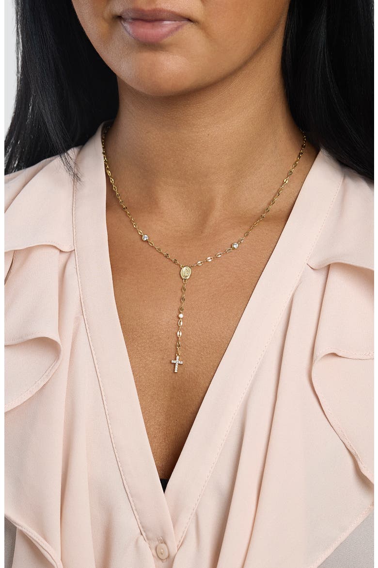 Cubic Zirconia Cross Drop Y-Necklace, Alternate, color, GOLD