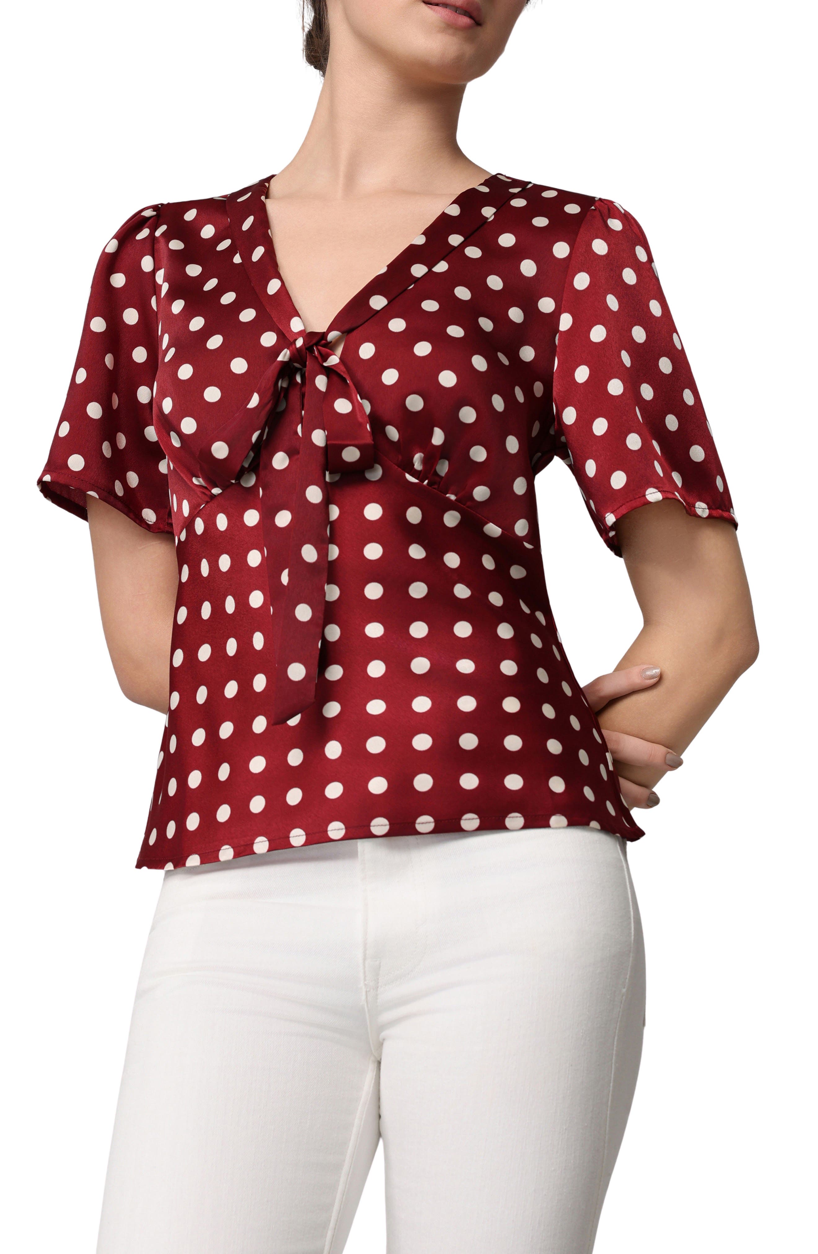 Tie Neck Short Sleeve Satin Top