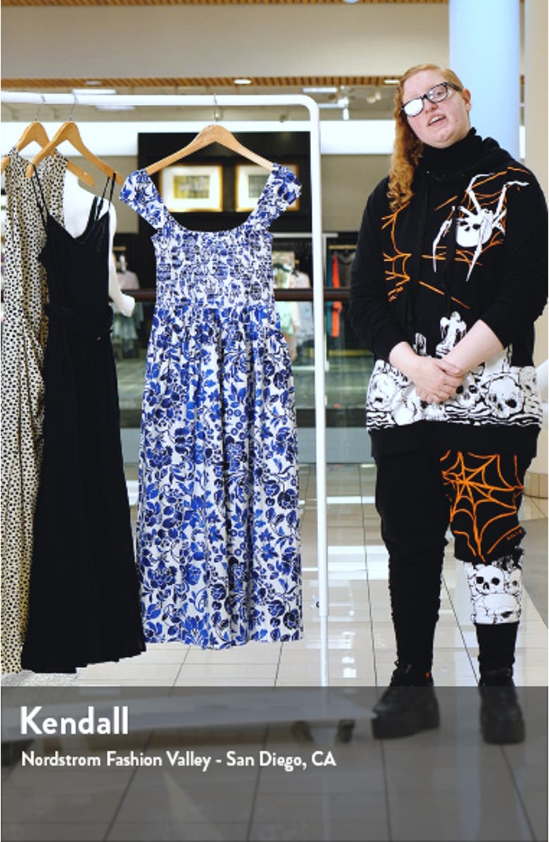 Vivian Floral Smocked Bodice Cotton A-Line Dress, sales video thumbnail