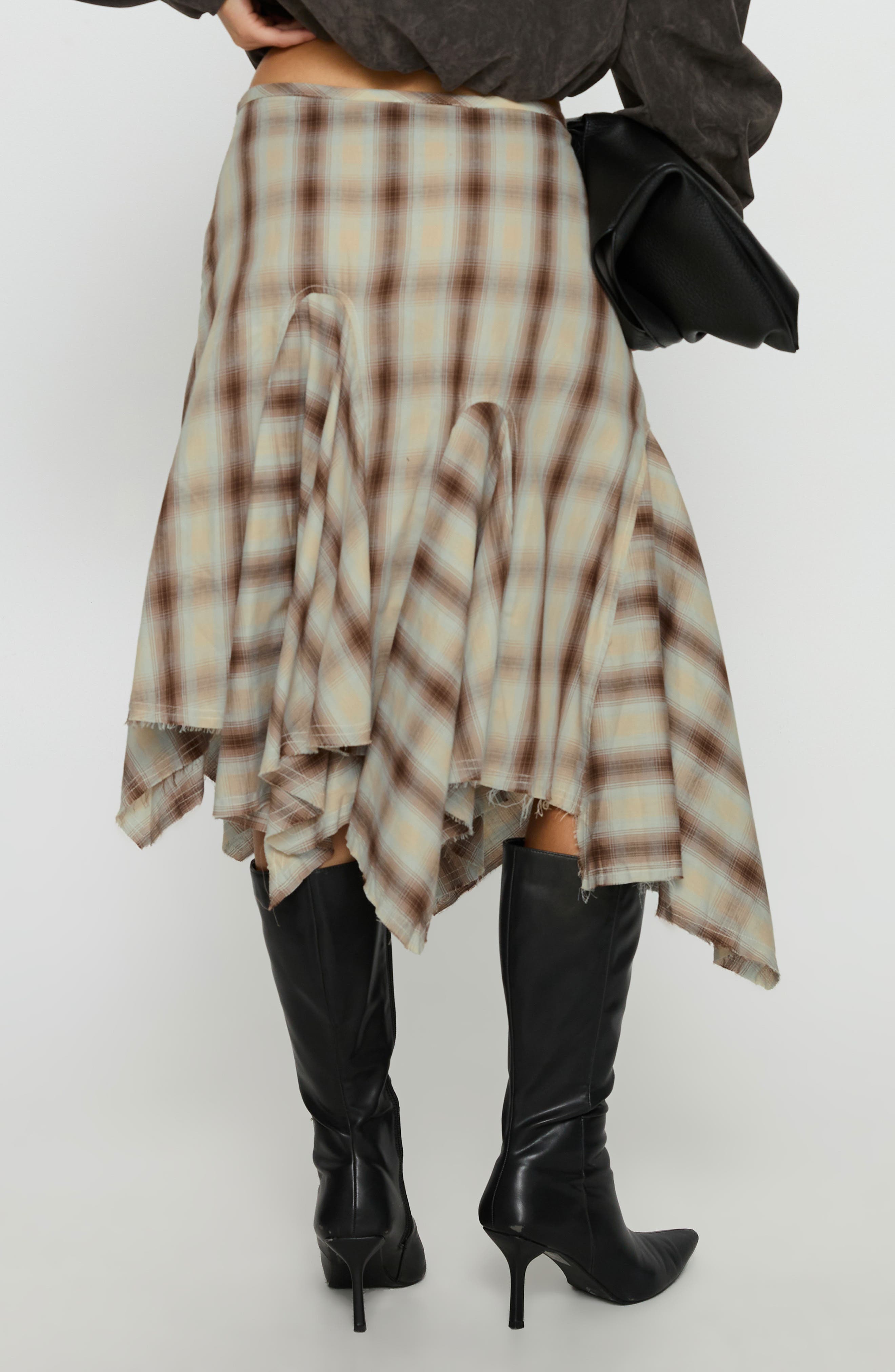 Toshie Asymmetric Plaid Midi Skirt - image 2