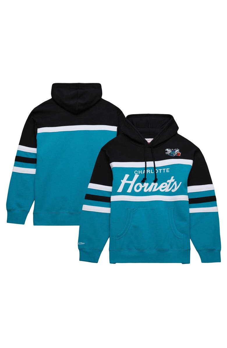 Mitchell & Ness Men's Mitchell & Ness Teal/Black Charlotte Hornets Head Coach Pullover Hoodie, Main, color,