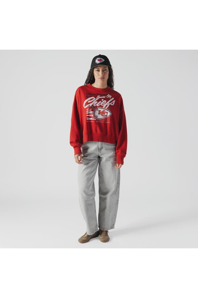 Women's New Era Red Kansas City Chiefs Oversized Throwback Mineral Wash Crew Neck Sweatshirt, Alternate, color, Red