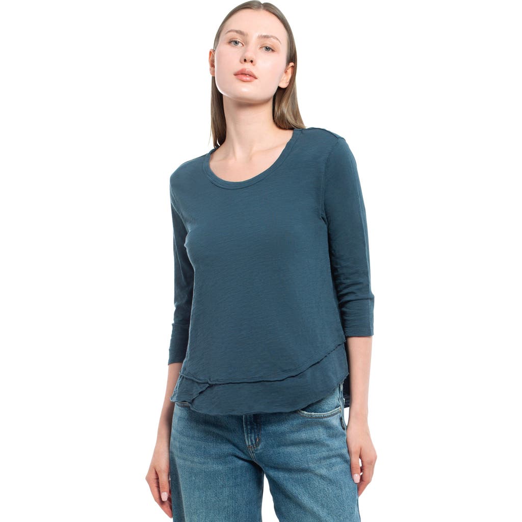 Wilt Clothing Shrunken Crew 3/4 Sleeve Mock Layer Tee In Blue