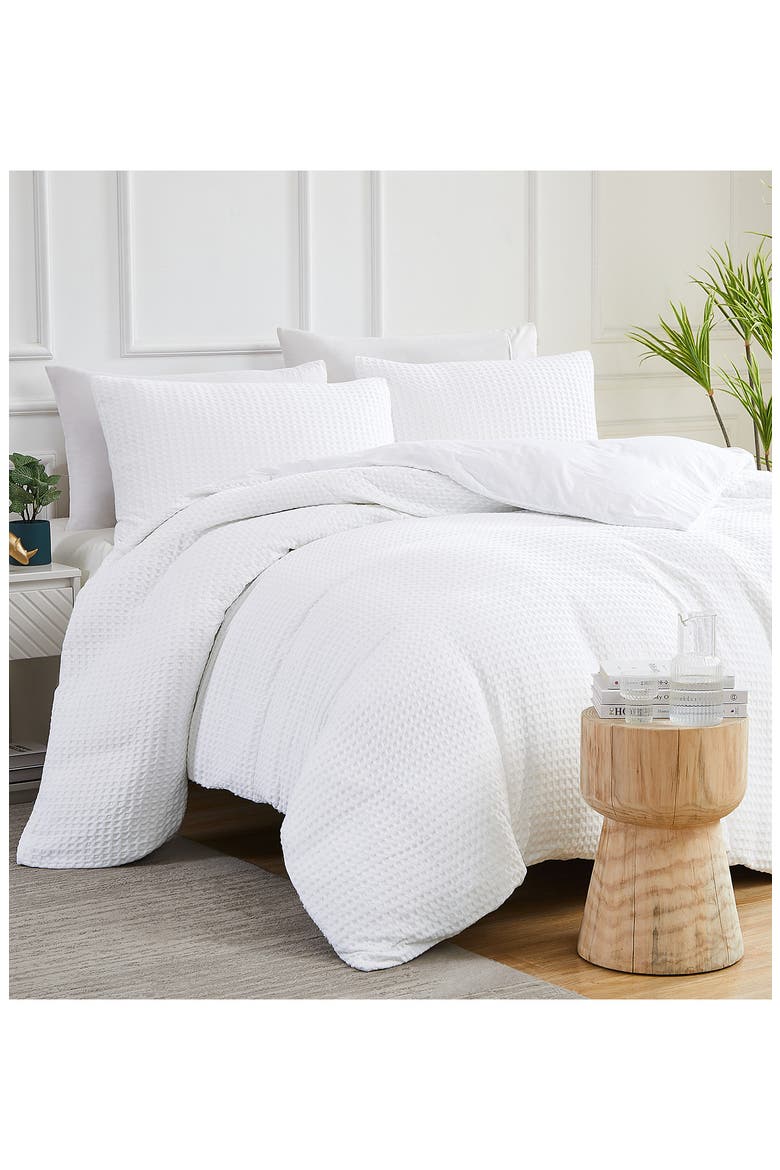 100% Cotton Waffle Duvet Cover Set, Main, color, WHITE