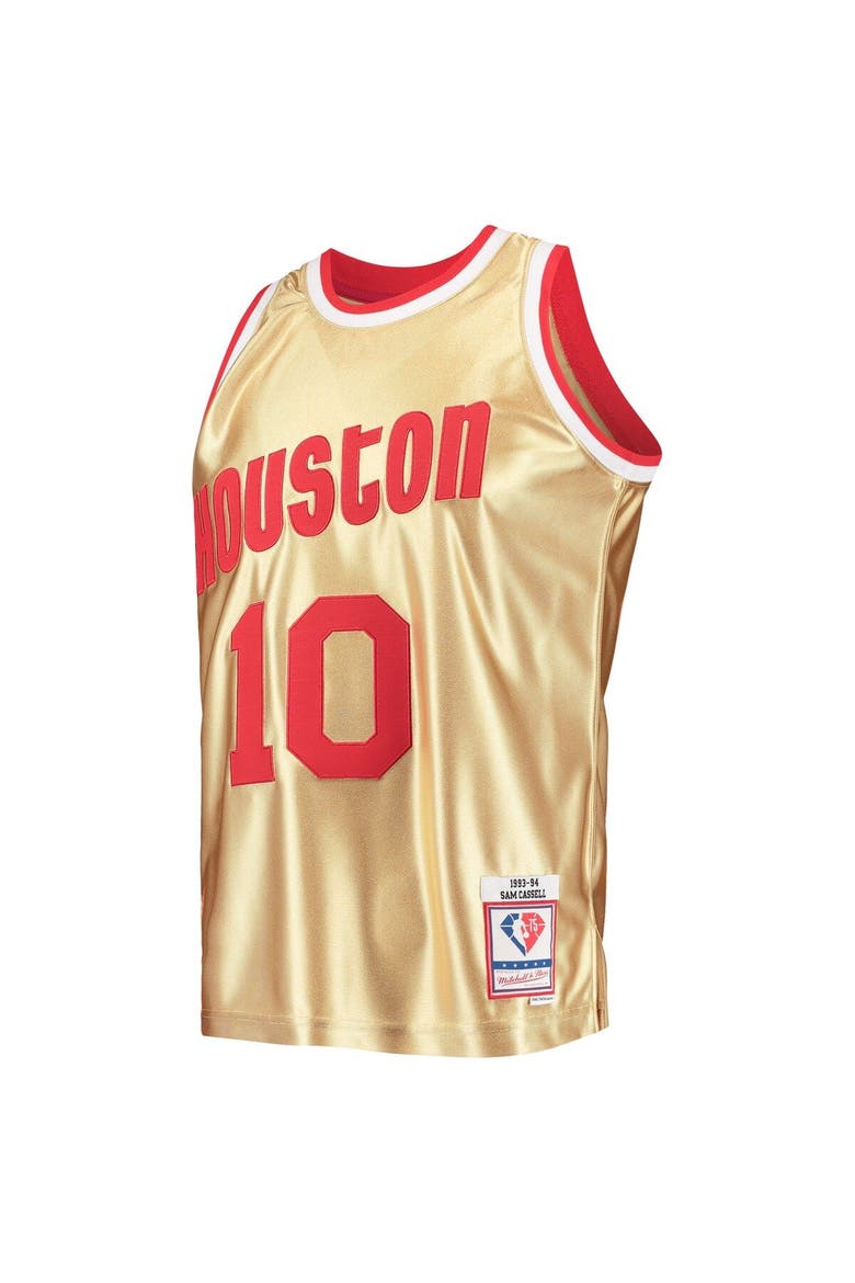 Men's Mitchell & Ness Sam Cassell Gold Houston Rockets 75th Anniversary 1993/94 Hardwood Classics Swingman Jersey, Alternate, color, Gold