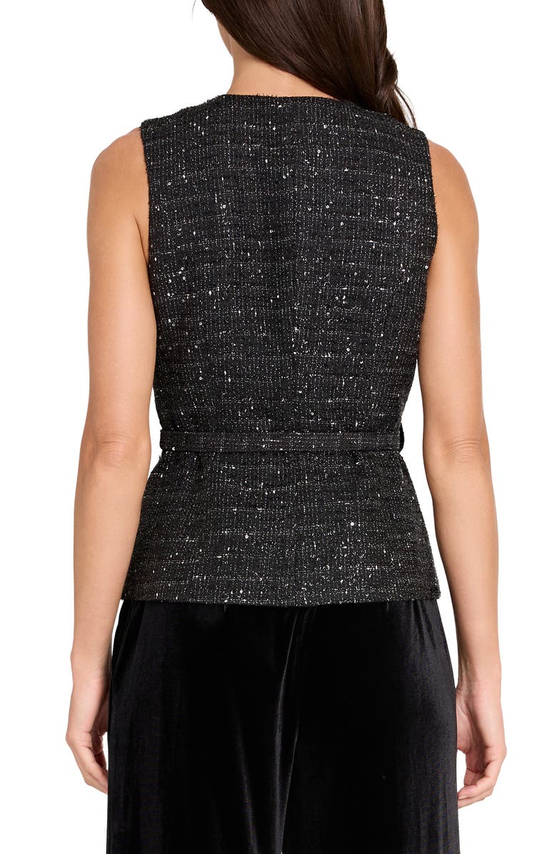 Tahari ASL Rhinestone Bouclé Vest, Alternate, color, Black Silver