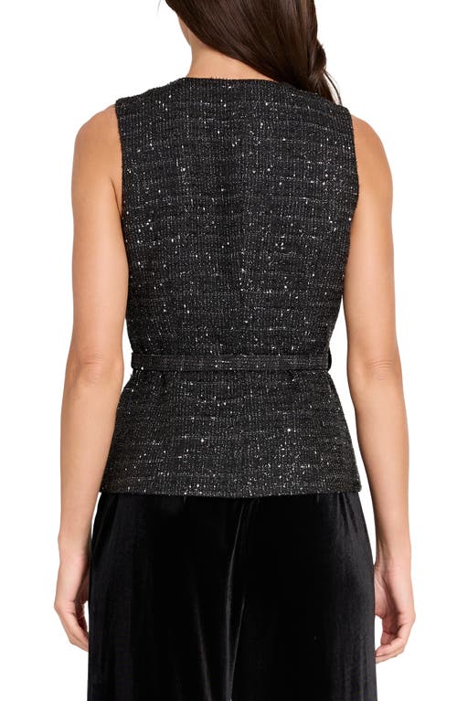Tahari Asl Rhinestone Bouclé Vest In Black