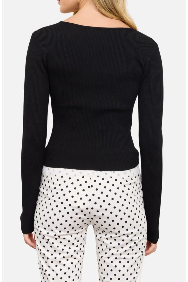 Lace Trim Ribbed Square Neck Sweater, Alternate, color, BLACK