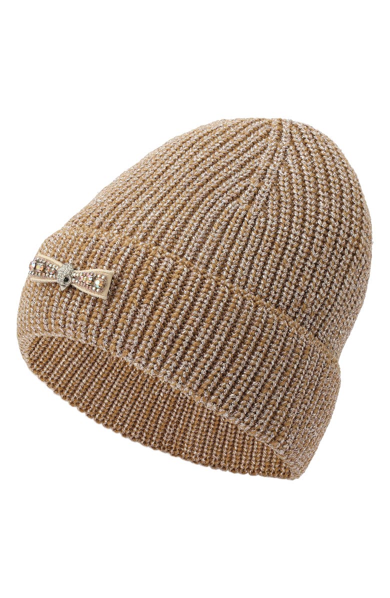 Kurt Geiger London Micro Bow Cuff Beanie, Alternate, color, Camel