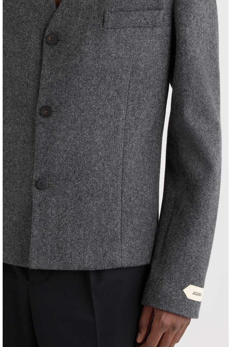 La Veste Sera Fitted Collarless Virgin Wool Blend Blazer, Alternate, color, DARK GREY