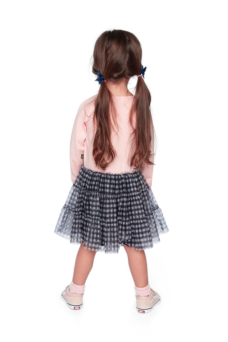 Bi-Material Fairy Detail Gingham Mesh Dress, Alternate, color, Pale Dusty Pink and Navy
