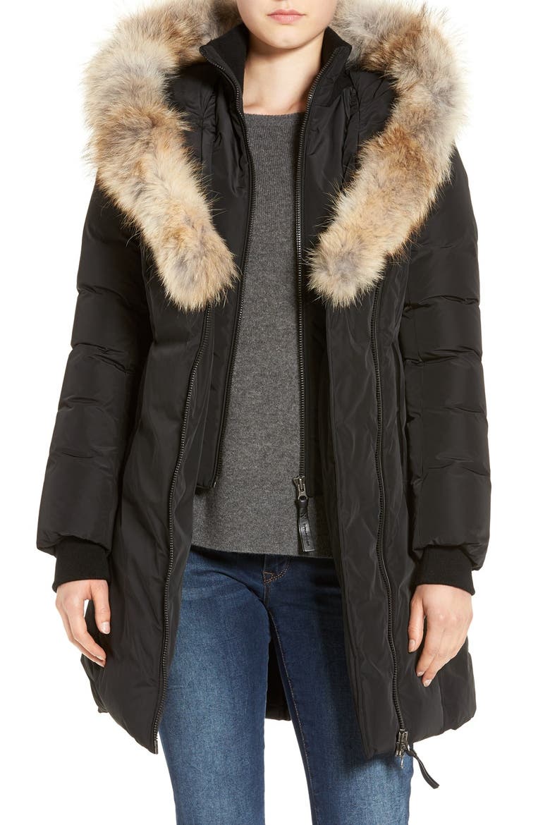 Down Puffer with Coyote Fur Trim, Main, color, BLACK