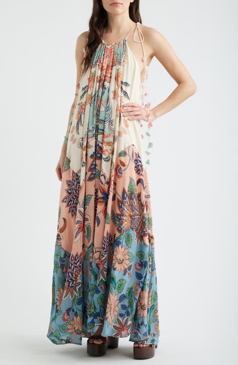 Boho Delhi Floral Tie Shoulder Maxi Dress