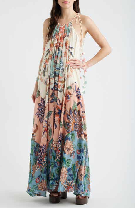 Boho Delhi Floral Tie Shoulder Maxi Dress