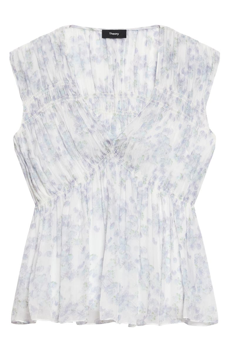 Theory Ruched Floral Sleeveless Silk Top, Alternate, color, White Multi