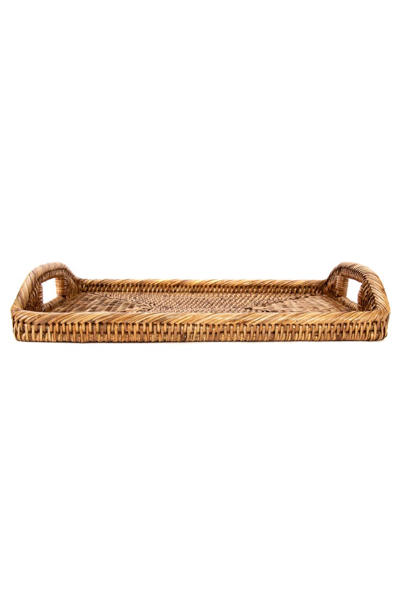 Artifacts Rattan Rectangular Serving Tray With High Handles, Alternate, color, Honey Brown