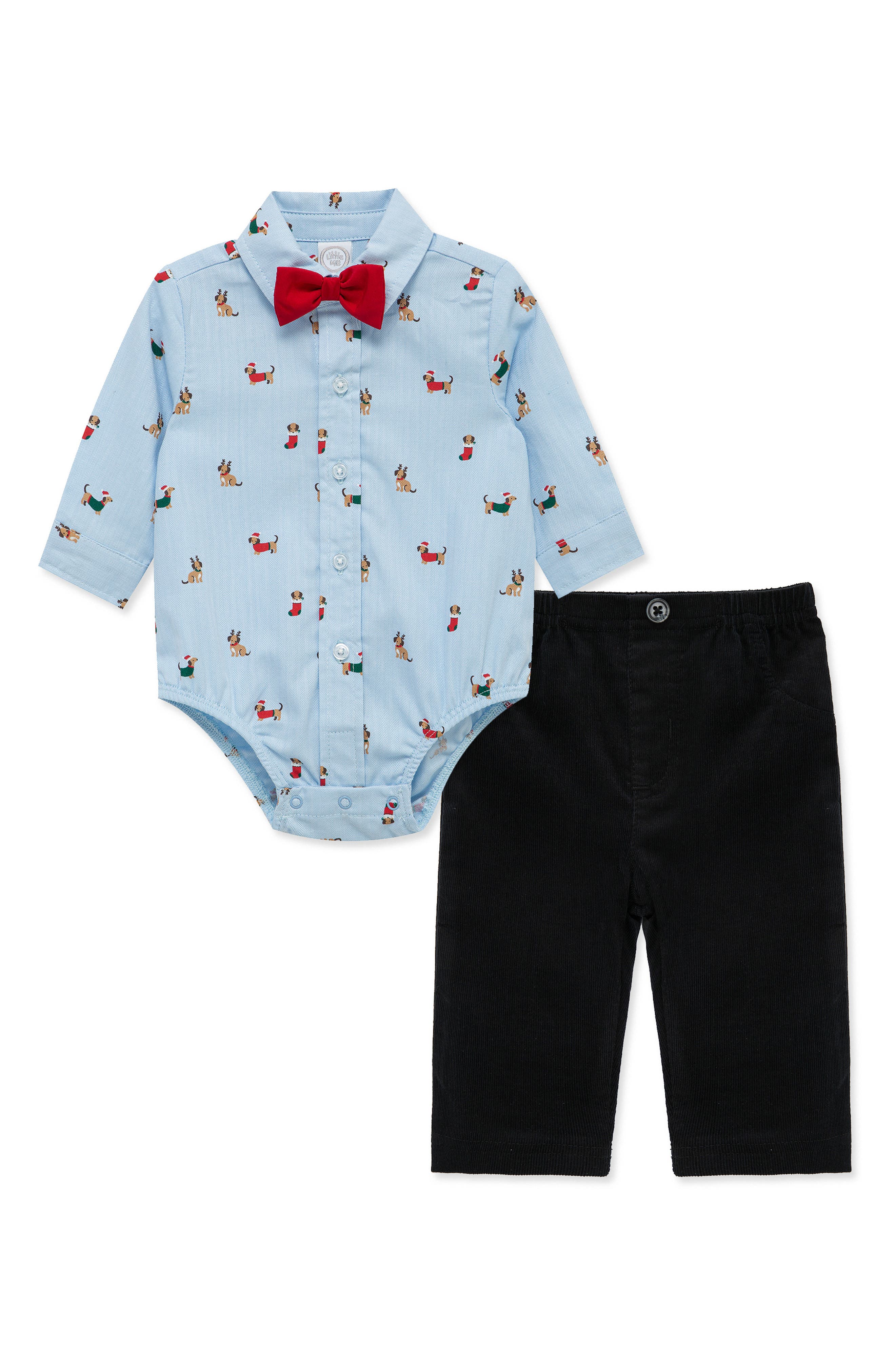 Little Me Holiday Pups Bodysuit, Pants & Bow Tie Set