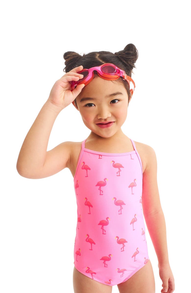 Primary Kids Swimsuit In Flamingos, Alternate, color, Pink Lemonade Flamingos