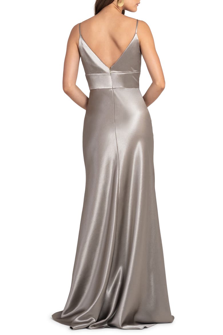 Brenna V-Neck Satin Crepe Gown, Alternate, color, LATTE