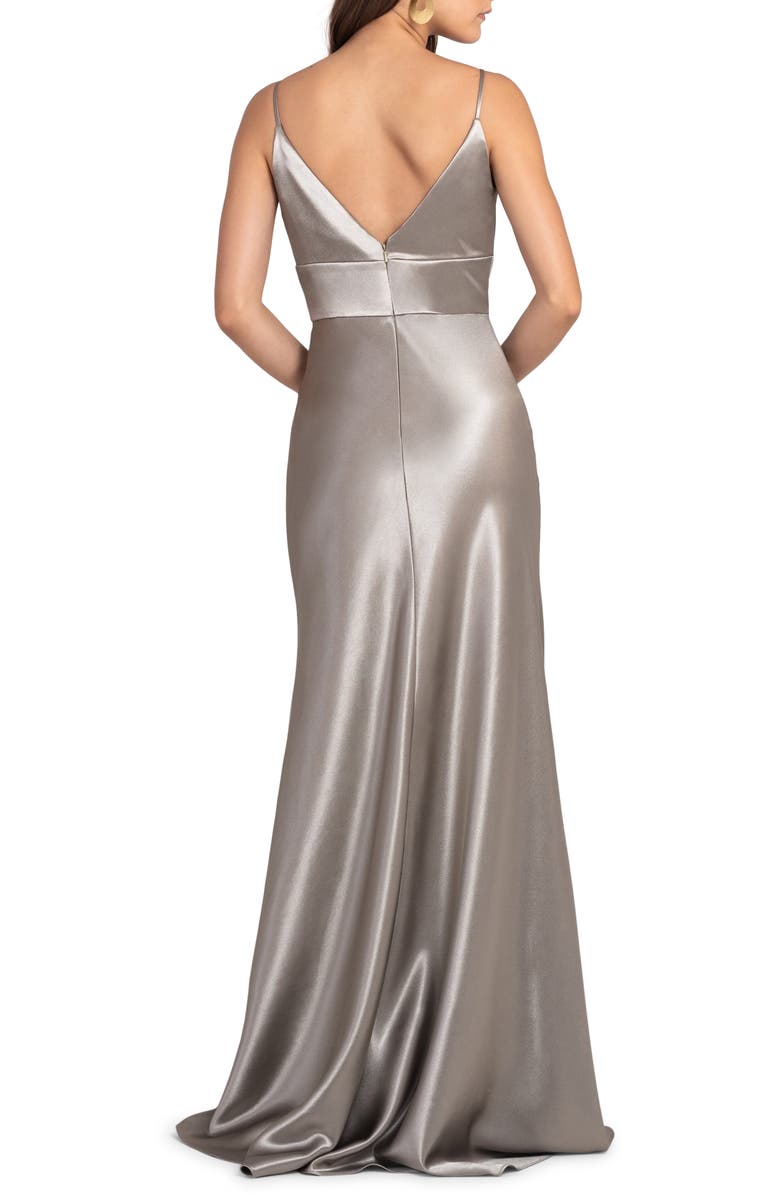 Jenny Yoo Brenna V-Neck Satin Crepe Gown, Alternate, color,