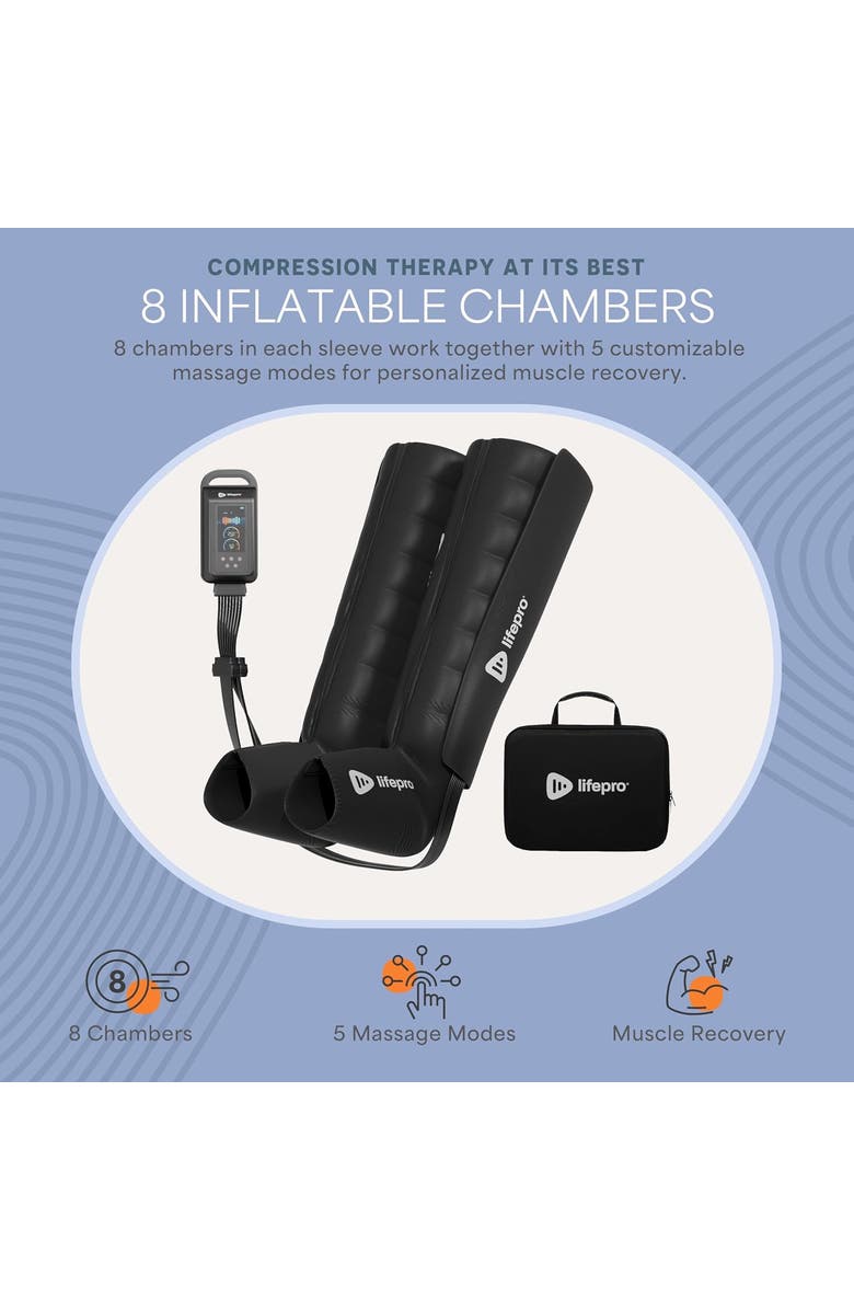 Lifepro Axis Pro Full Air Leg Compression Massager with Heat for Calf, Thigh & Foot Recovery 8-Chamber, Alternate, color, Black