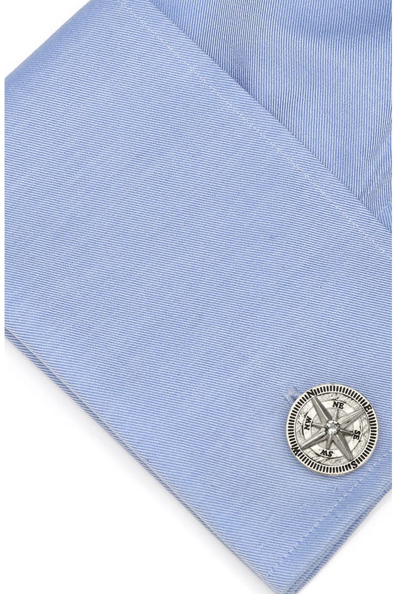 Compass Stainless Steel Cuff Links, Alternate, color, SILVER