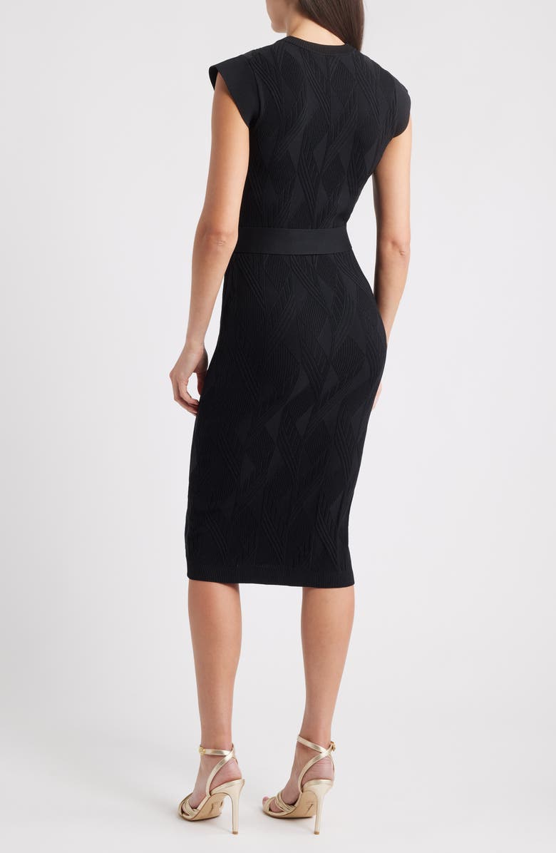 Vince Camuto Belted Knit Sheath Dress, Alternate, color, Black