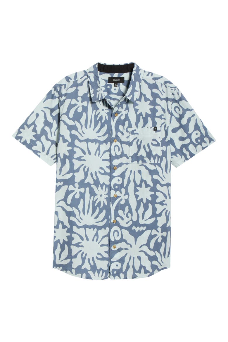 Journey Floral Short Sleeve Button-Up Shirt, Alternate, color, NEPTUNE