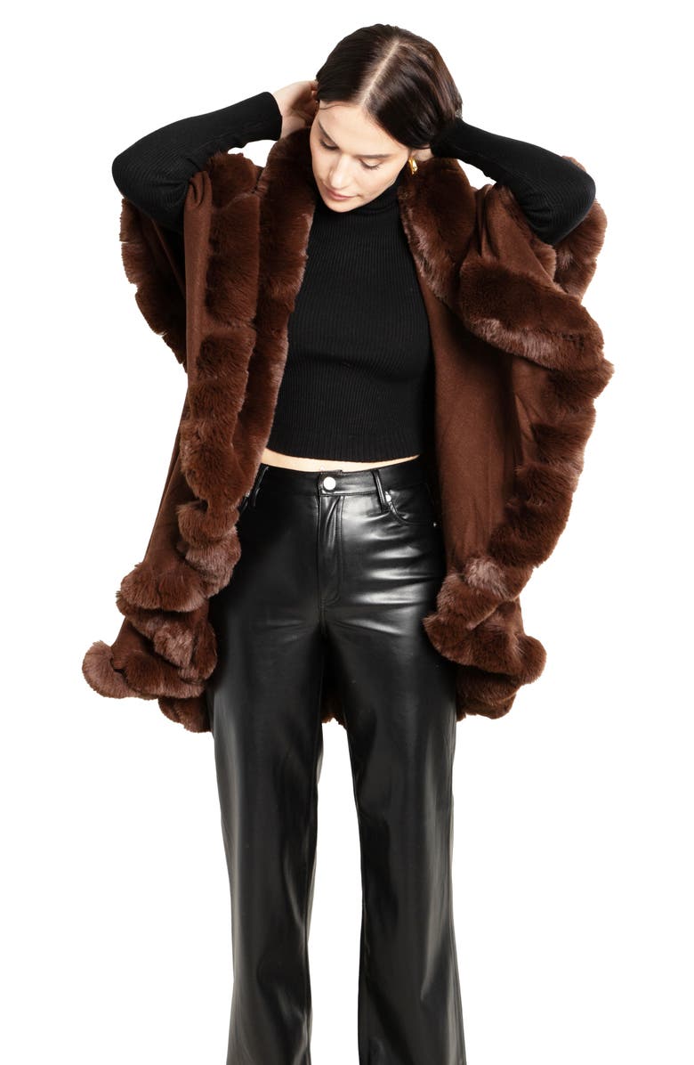 SAACHI Tiered Faux Fur Cardigan, Alternate, color, Brown