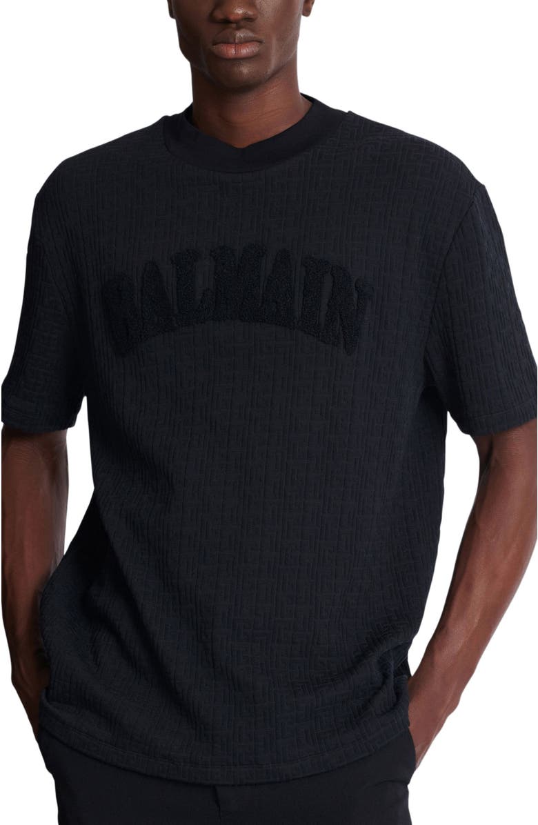 Balmain Terry monogram T-shirt, Alternate, color, Black