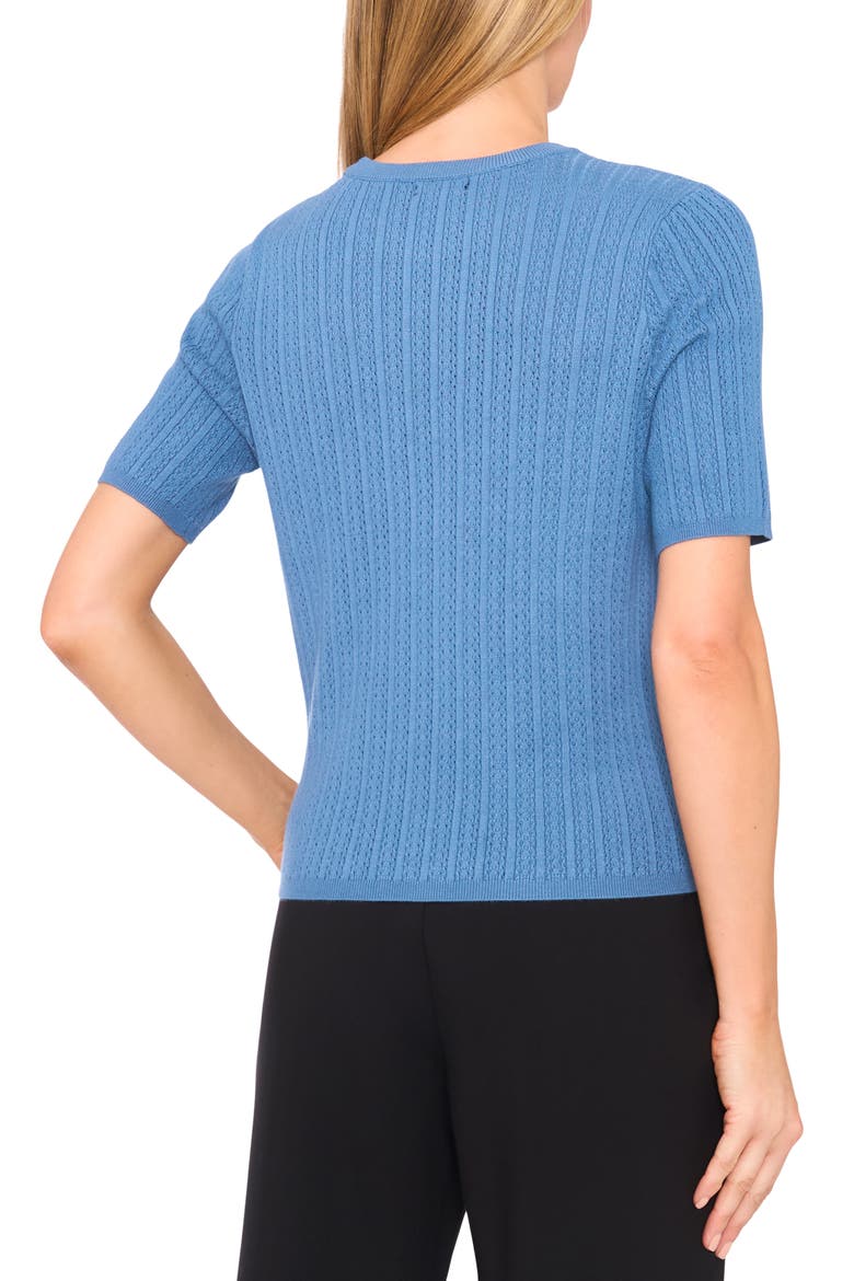 Pointelle Stitch Short Sleeve Sweater, Alternate, color, AEGEAN BLUE