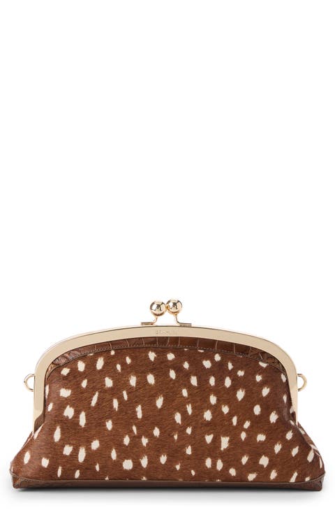 Cinnamon Wilds Christine Embossed Genuine Calf Hair Clutch