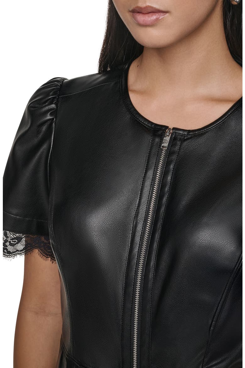 Lace Trim Faux Leather Midi Dress, Alternate, color, BLACK