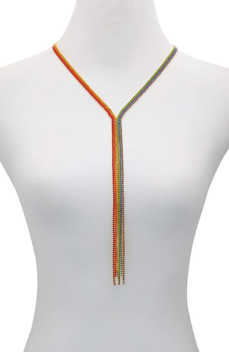 GUESS Rainbow Crystal Y-Necklace, Alternate, color, Gold Tone