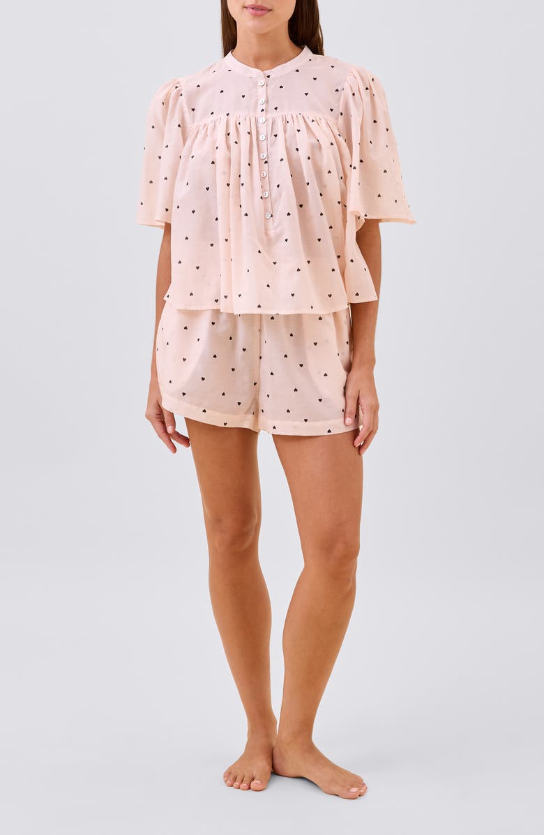 Papinelle Heart Print Cotton Short Pajamas, Main, color, Rosewater