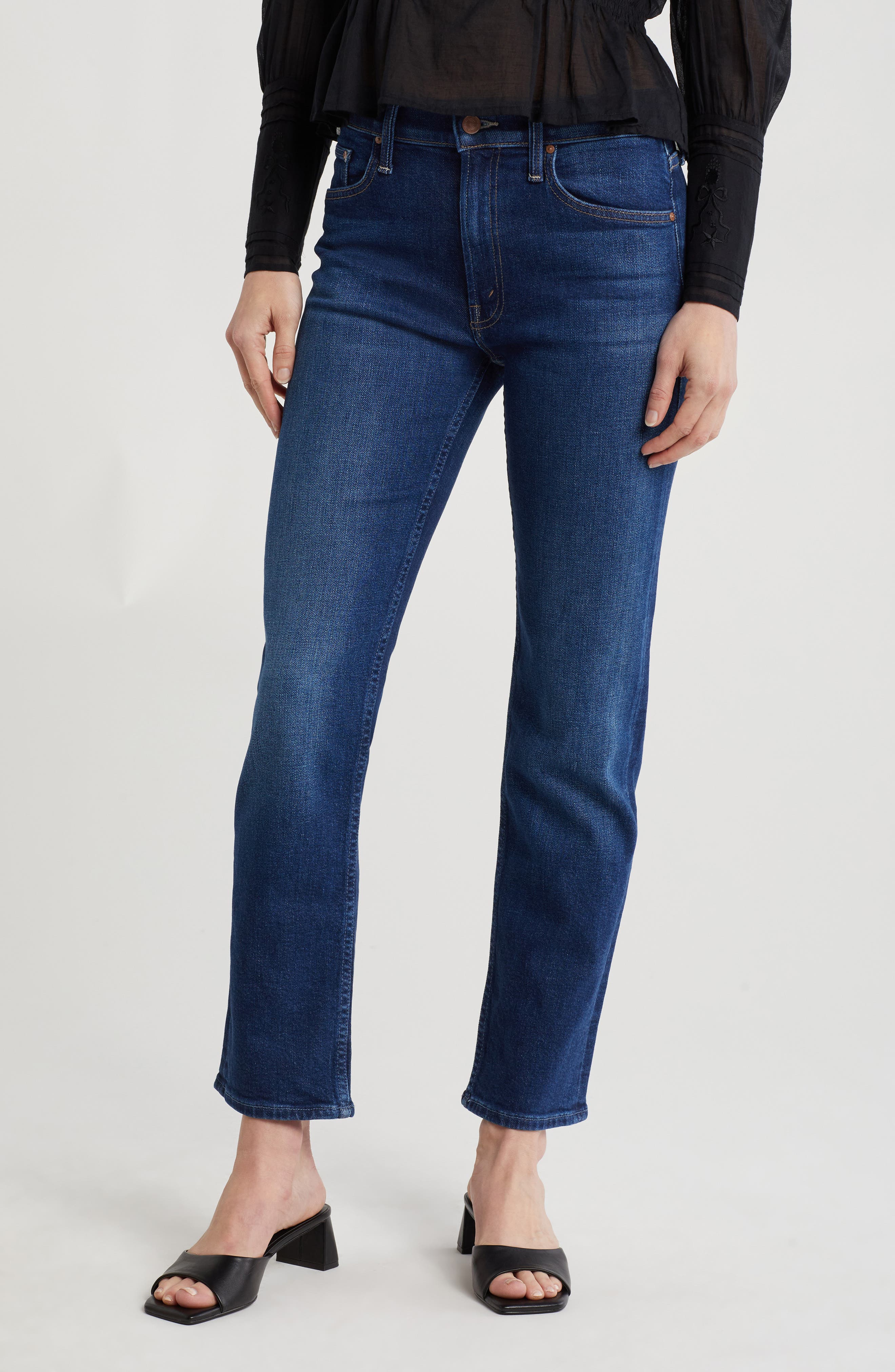 MOTHER Rider Mid Rise Flood Ankle Straight Leg Jeans