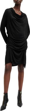 AllSaints Amei Draped Long Sleeve Minidress
