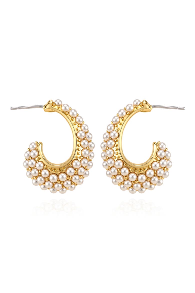 Imitation Pearl Hoop Earrings, Alternate, color, GOLD TONE