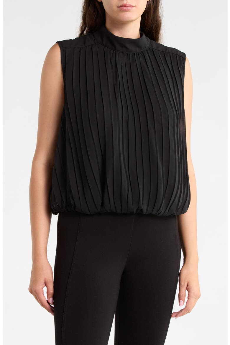 Pleated Mock Neck Top, Main, color, BLACK