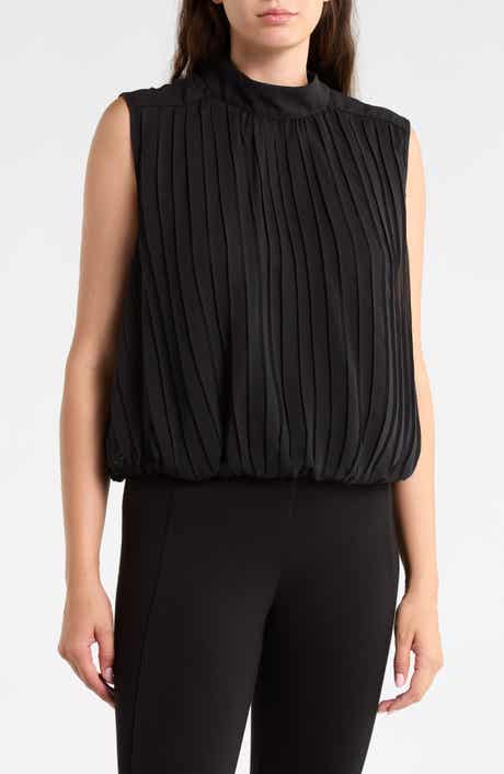 Pleated Mock Neck Top
