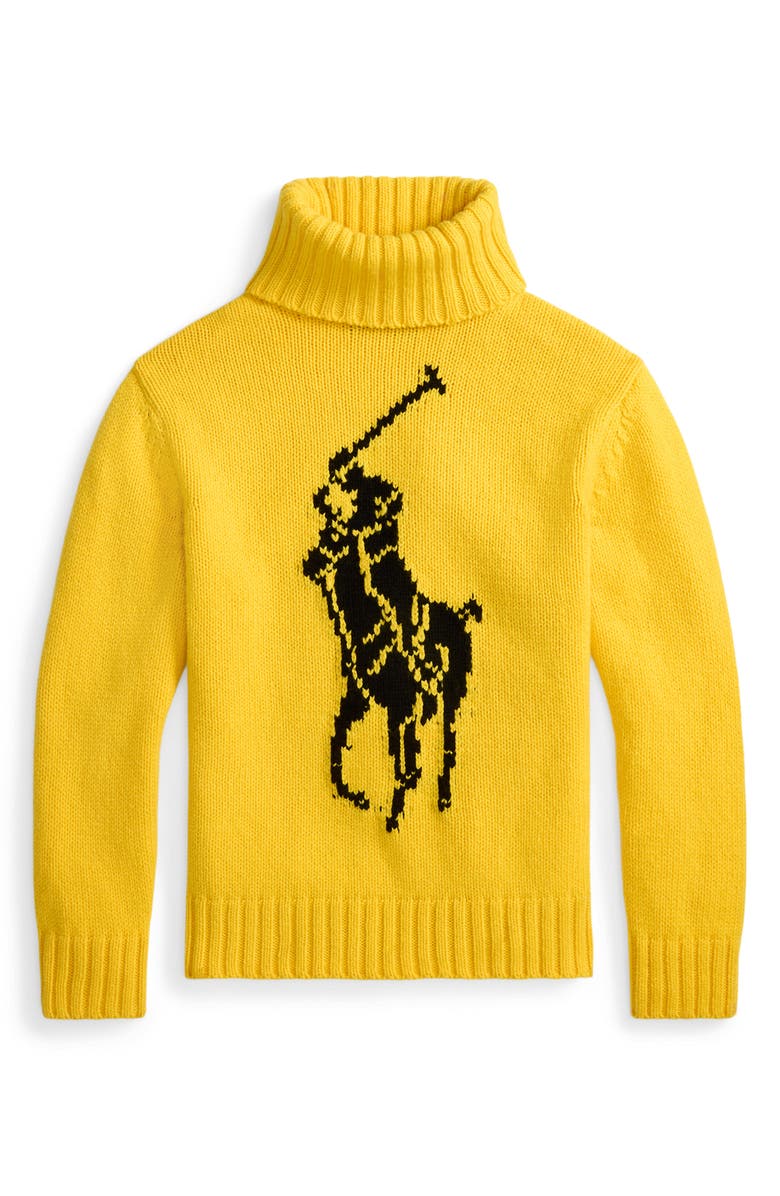 Polo Ralph Lauren Big Pony Turtleneck Wool Sweater, Alternate, color, Yellowfin/ Polo Black