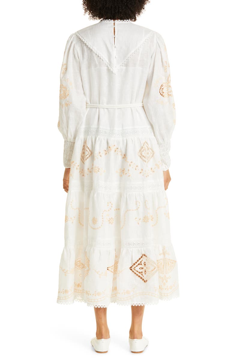 ALEMAIS Cecilia Embroidered Tiered Linen Dress, Alternate, color, 