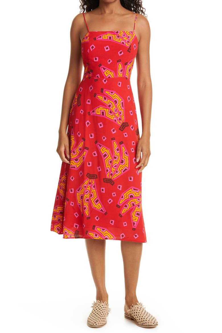 Red Tiki Bananas Tie Back Dress, Main, color, RED TIKI BANANA