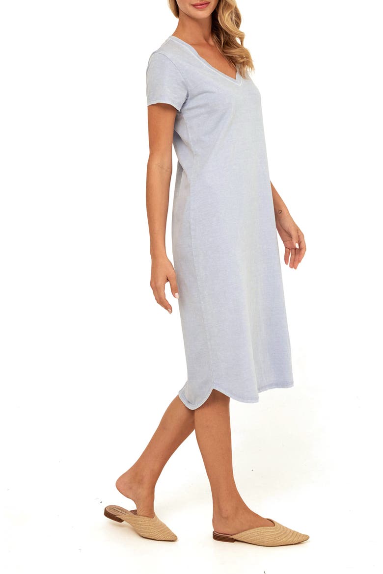 Ethel Mineral Wash V-Neck Cotton Midi Dress, Alternate, color, HIGH TIDE